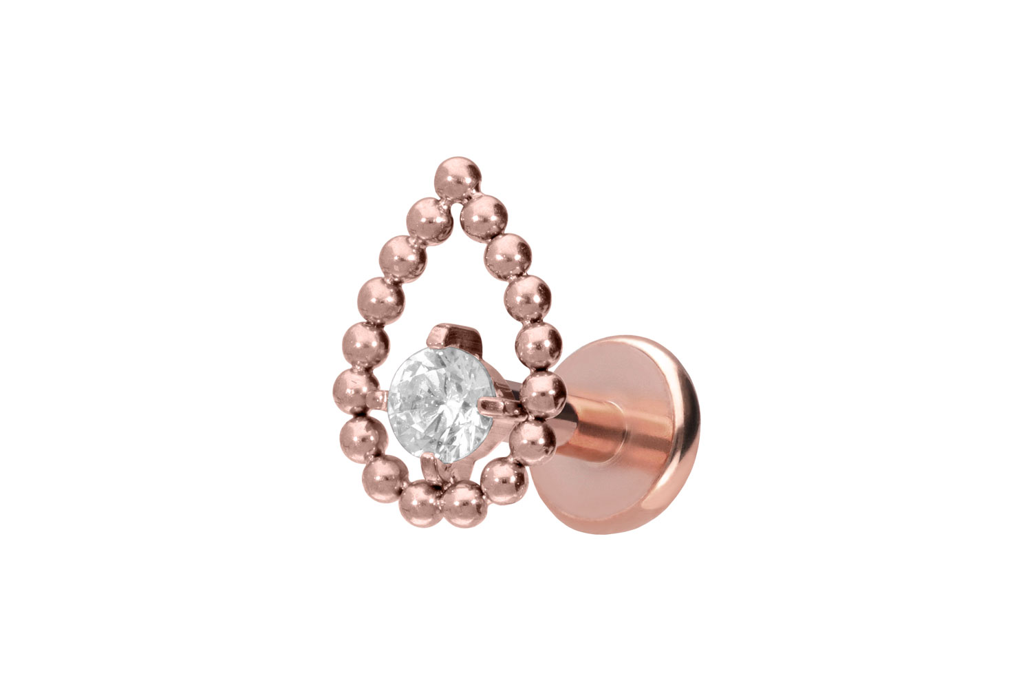 Titan Labret Piercing mit Push Fit TROPFEN + KRISTALL